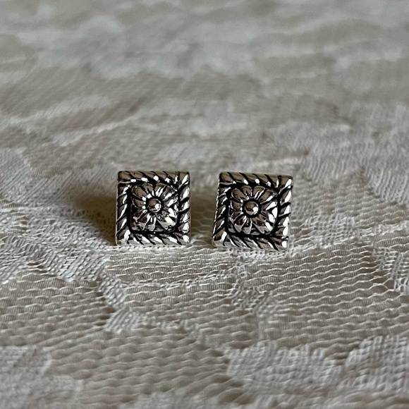 Vintage Jewelry - Vintage Napier Tile Earrings, Simple Square Shaped Stud Earrings, Floral